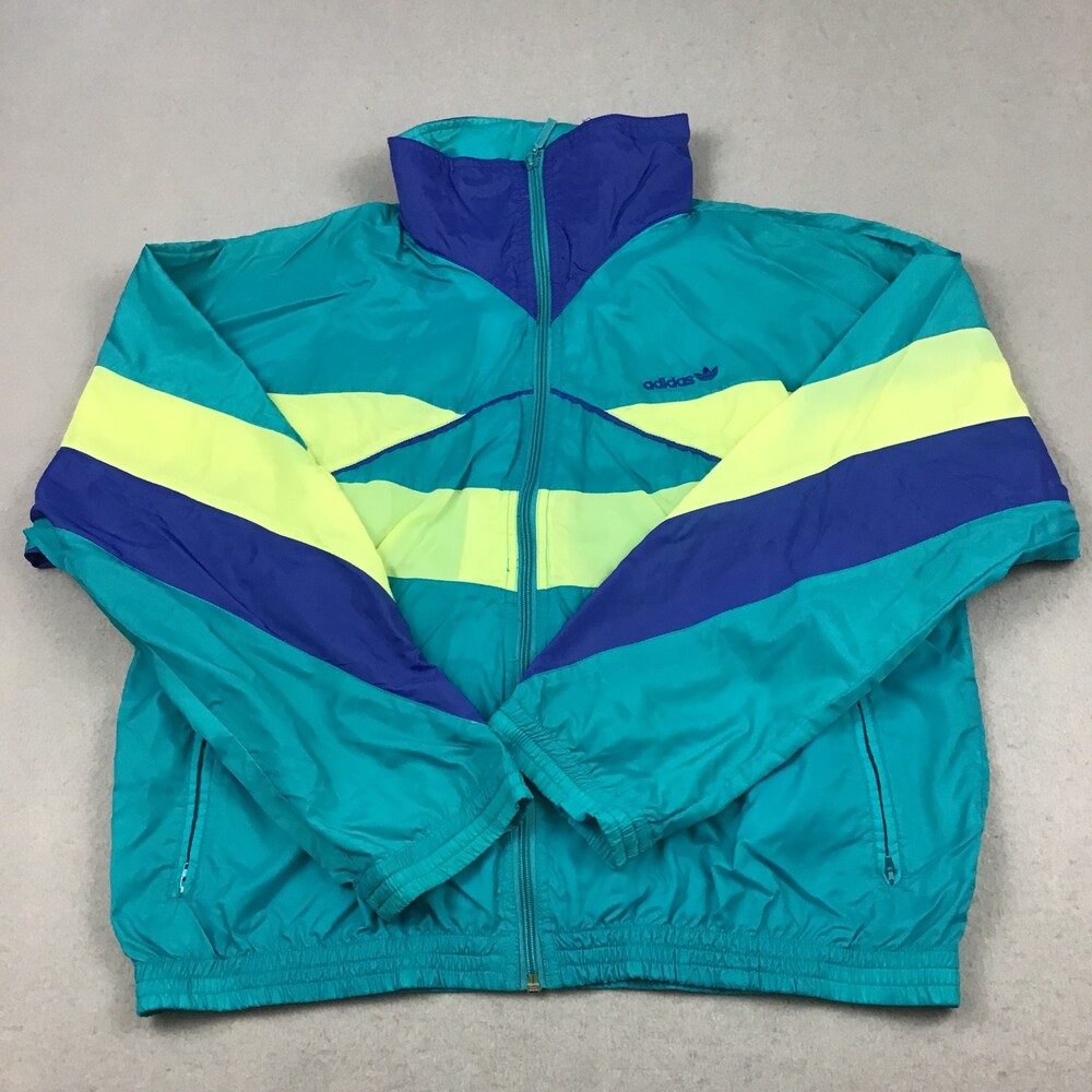 Vintage Adidas Jacket Men XL Teal Purple Windbreaker Trefoil Full Zip Hood
